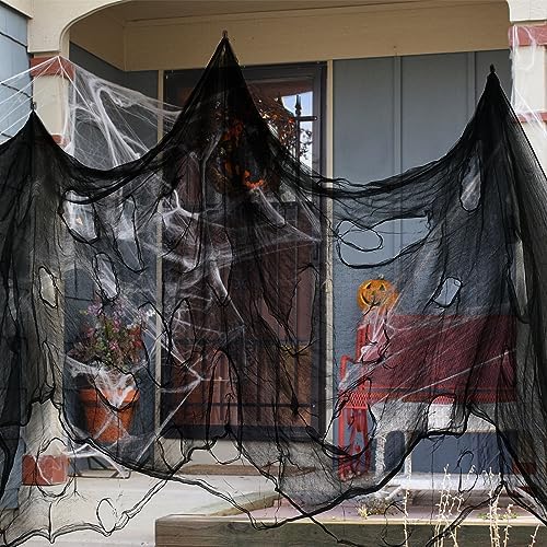 315 x 85 Halloween Black Creepy Cloth,Spooky Fabric Cloth Halloween Decorations Outdoor,Scary Creepy Gauze Black Cloths Party Decor Props for Witch Room,Haunted House,Garden