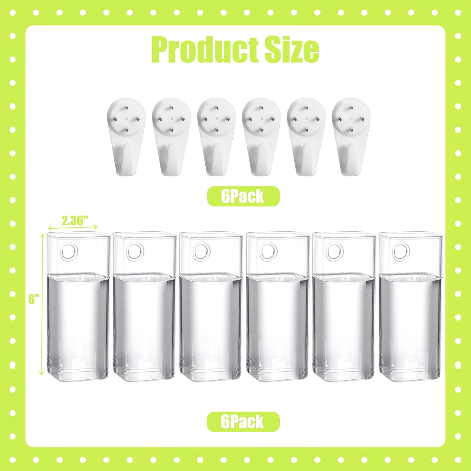 Fasmov 6 Pack Wall Hanging Glass Planters, Terrarium Holders for Air Plants, Succulents, Flowers - Square, Clear Vase