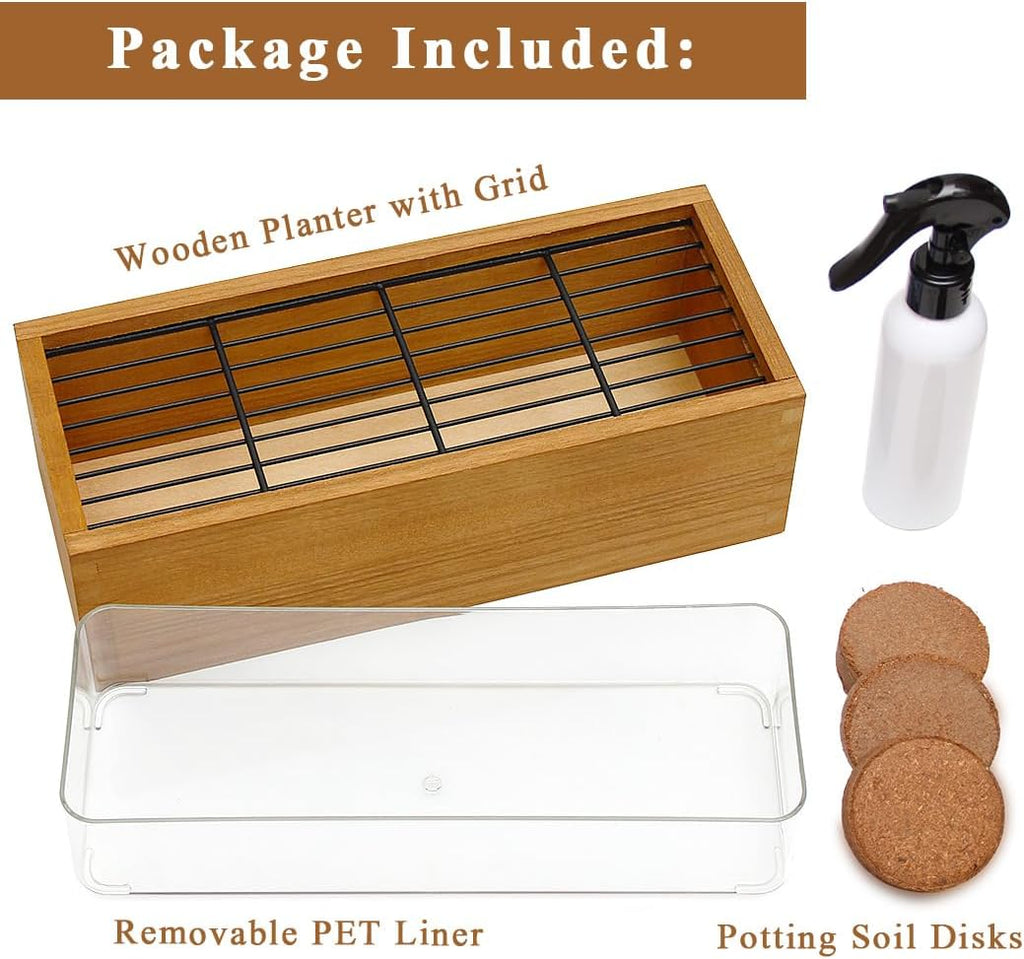 Wooden Cat Grass Planter (no Seeds Included) Anti Digging Design | with Potting Soil Disks, Anti-Digging Grid and