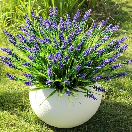 16PCS Artificial Flowers for Outdoors, Fake Lavender Plant, Purple