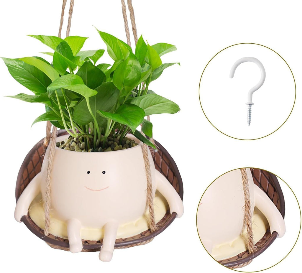 NINIPAPA Hanging Swing Chair Planter Pot Smile Face Plant Pot for Indoor Outdoor Plants Cute Head Flower Pots for