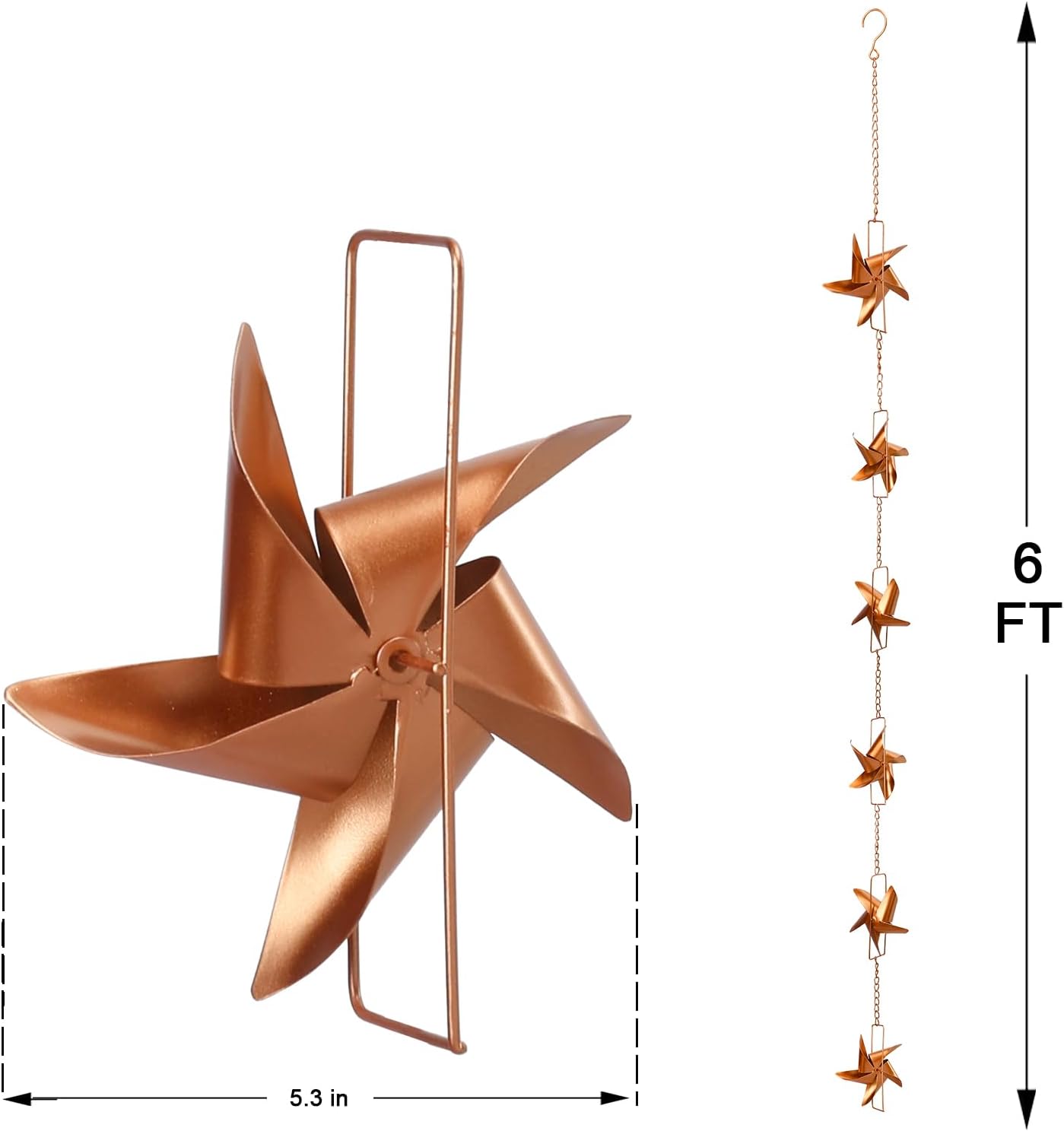 taman 6 FT Rain Chain for Gutters, Adjustable Windmill Rain Catcher Chain | Metal Rain Chain with 6 Cups, Durable