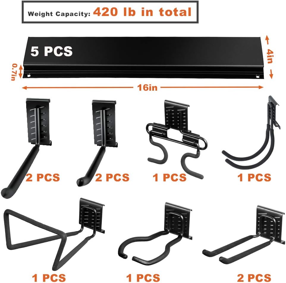 Wallmaster Garage Tool Storage Rack, Wall Mounted Garden Tool Organizer | 15 PCS Heavy Duty Tool Holder for Rake Shovel