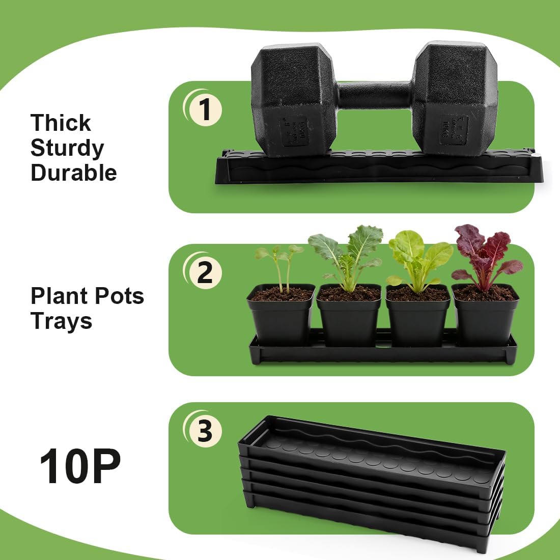 10 Pack Plastic Windowsill Plant Pot Trays (16"x5.5"x1.5"), Rectangular Window Sill Saucer with Removable Drainage
