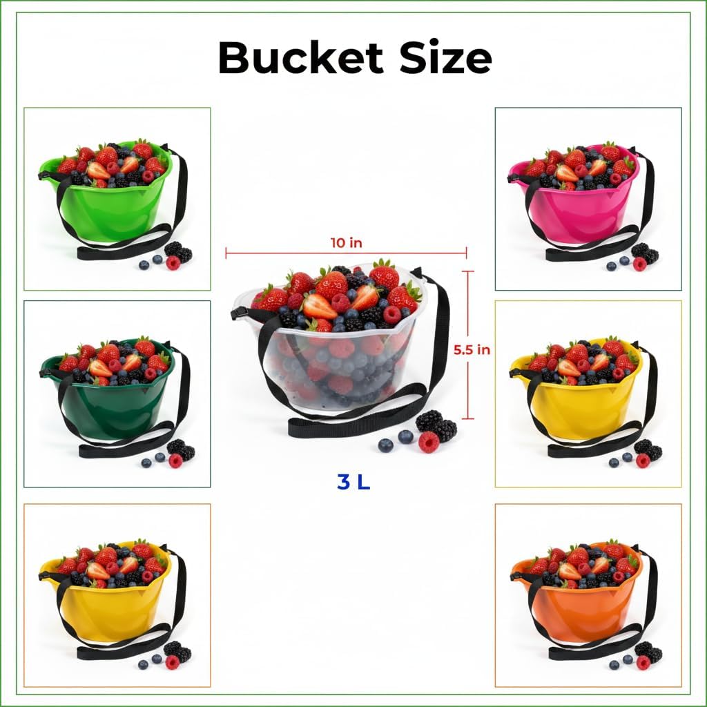 Berry Picking Basket - 3L Hands-Free Fruit Picking Bucket with Adjustable Strap (Pink)