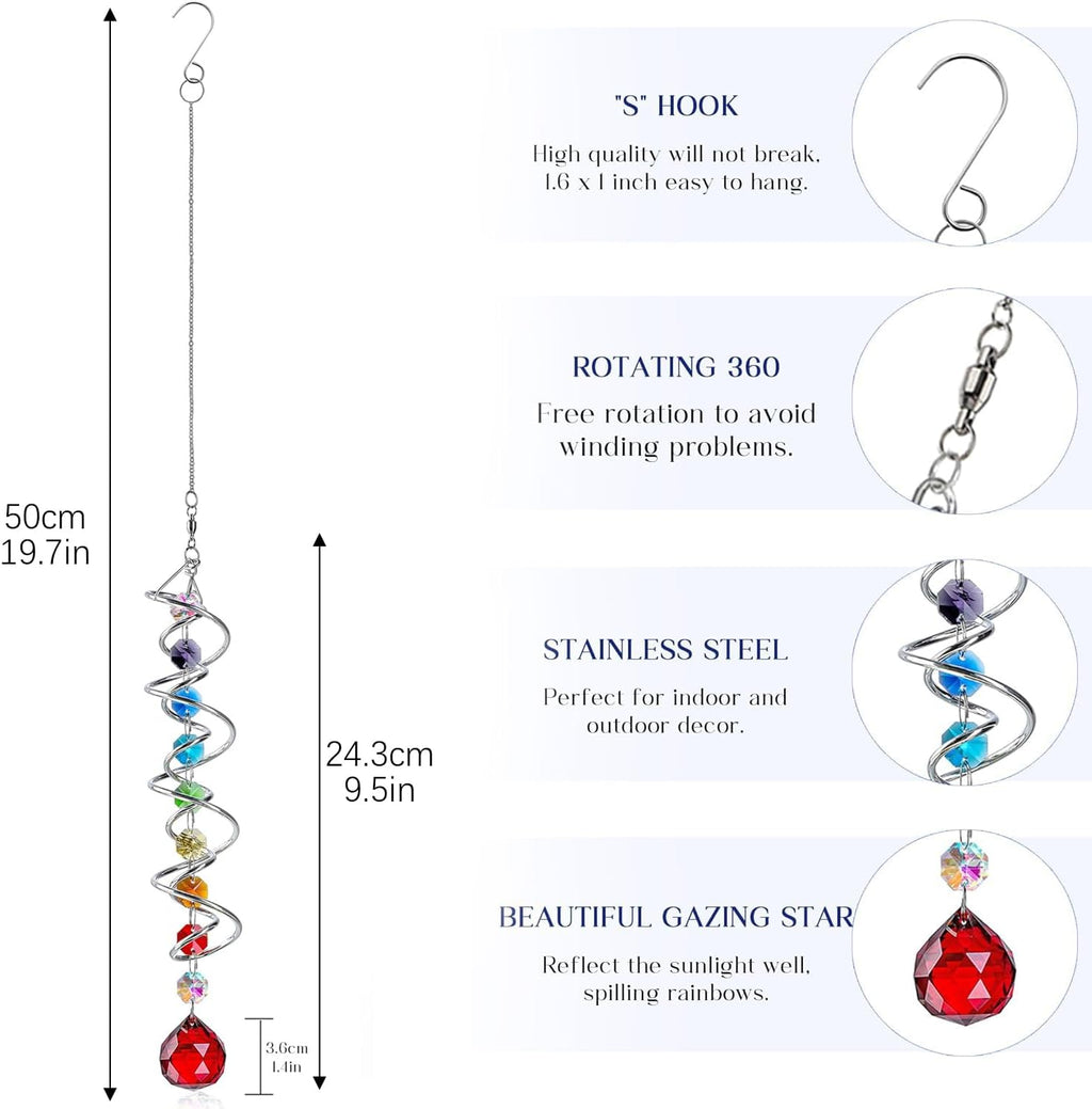 7 Pcs Crystal Gazing Ball Spiral Wind Spinner Suncatcher Garden Decor | Crystal Suncatcher Wind Spinner with Spiral