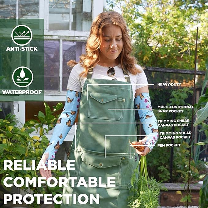 FARMER'S DEFENSE Canvas Gardening Apron with Durable Pockets - Unisex Heavy Duty Apron/Adjustable Straps - Garden, Paint