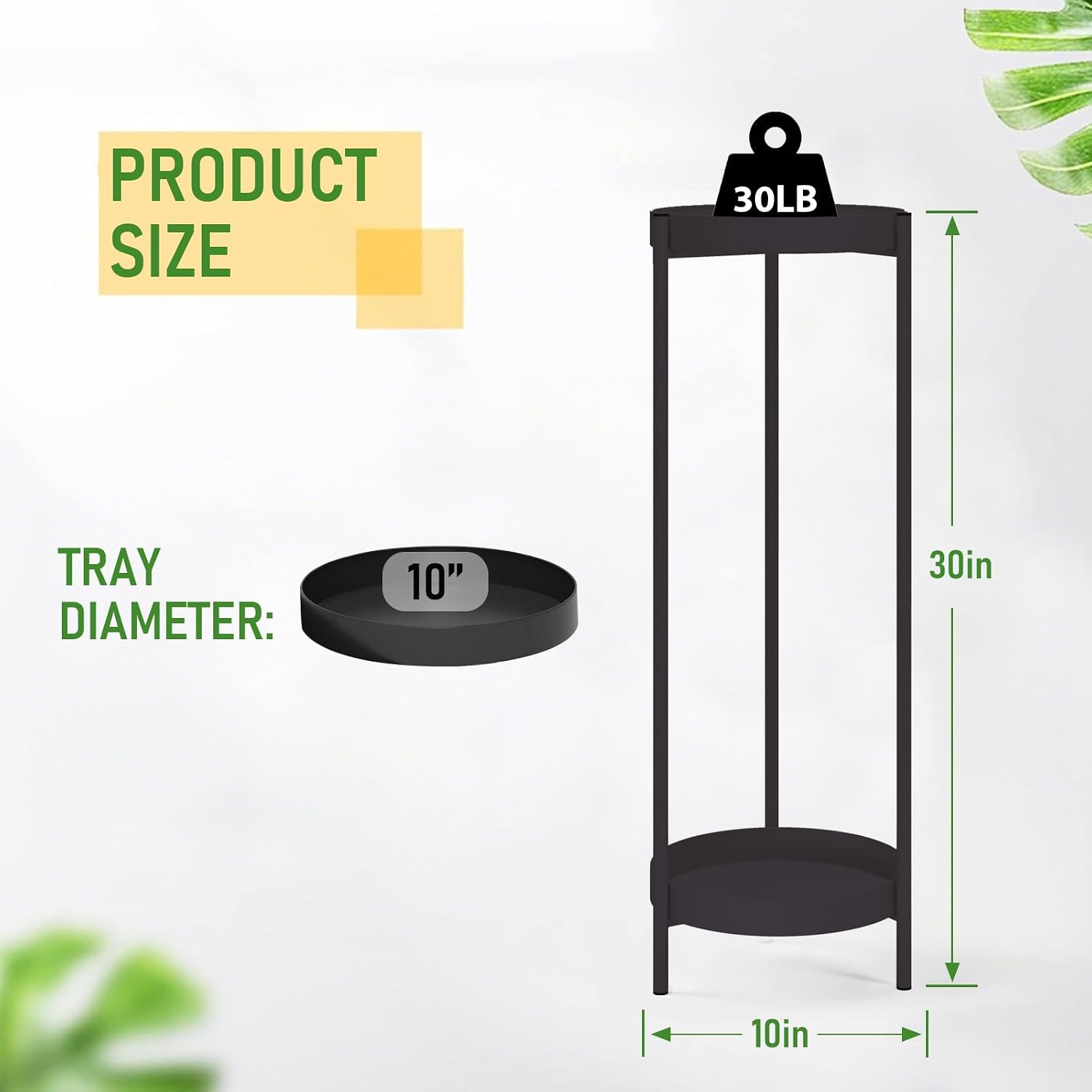 Black Plant Stand 30 Inch – Metal Flower Pots Plant Stand | Plant Shelf for Multiple Plants,2 Tier Removable Display