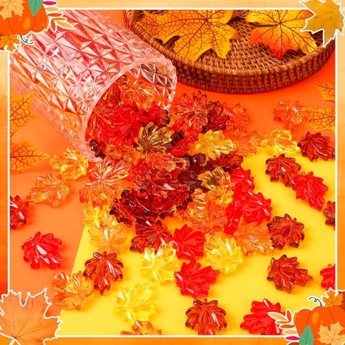 60Pcs Fall Thanksgiving Ornaments, Maple Leaves Vase Filler