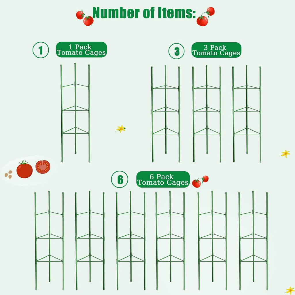 6 Pack Tomato Cages, 51.2in Tomato Plant Support Stakes Heavy-Duty, Garden Tomato Cages & Trellis for Climbing