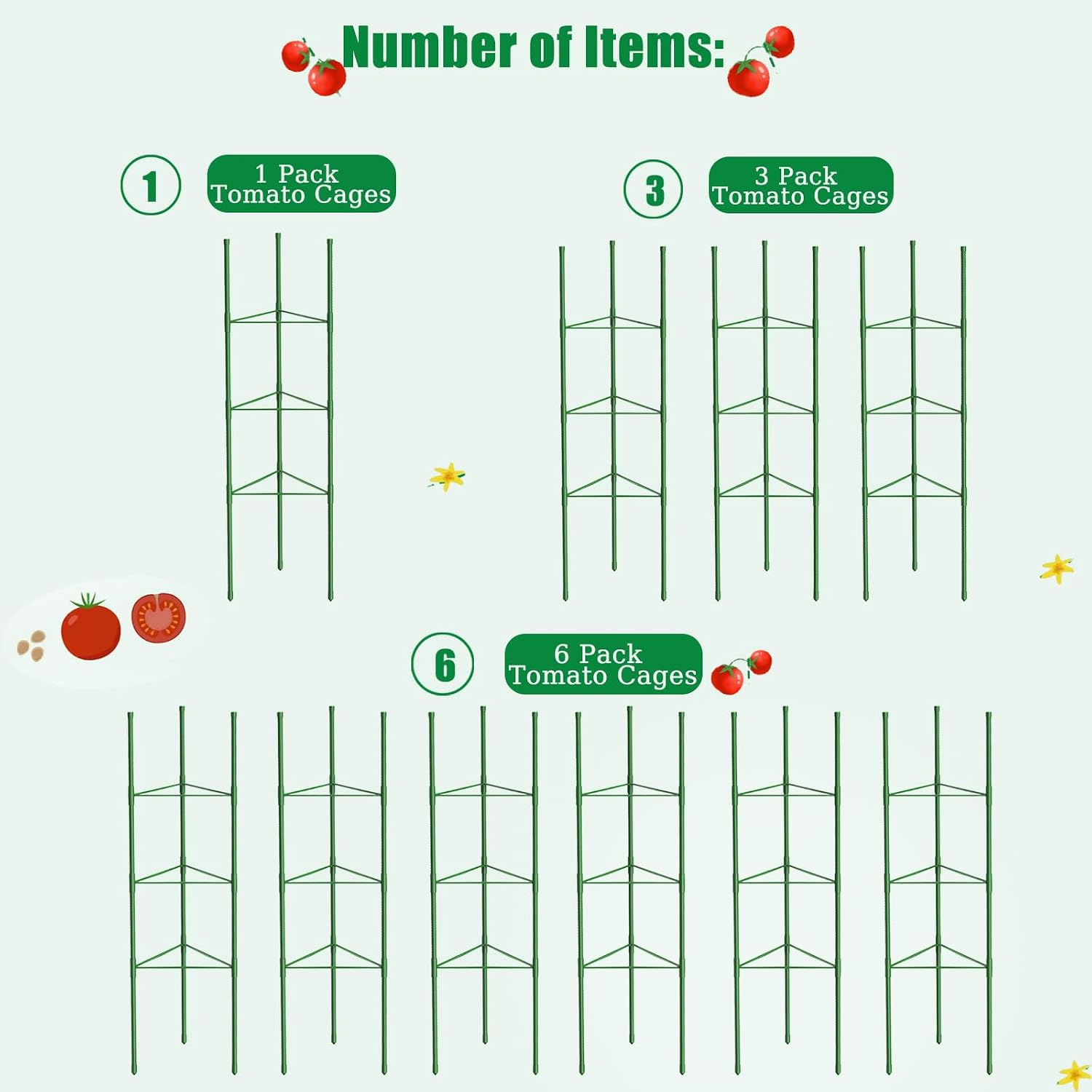 6 Pack Tomato Cages, 51.2in Tomato Plant Support Stakes Heavy-Duty, Garden Tomato Cages & Trellis for Climbing