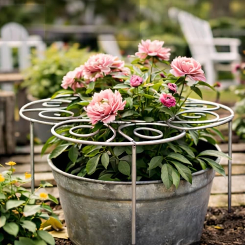 Metal Plant Support Ring for Garden - Stackable Grow Through Plant Stakes, Decorative Half Round Supports for Indoor