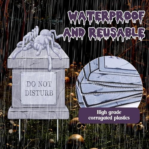 6PCS Halloween Outdoor Graveyard Signs Decorations Halloween Pet Cemetery Tombstones Yard Signs with Stakes Plastic Spider Bat Cat Dog Headstone Lawn Signs for Halloween Haunted House Mansion Supplies