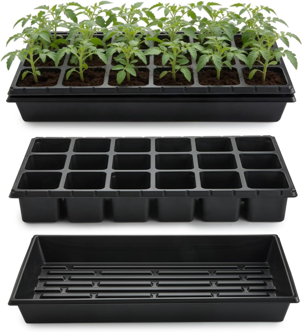 RooTrimmer 3 Inch Square Pots 2.9" Deep 18 Cell Seedling Trays with Water Collection Nursery 1020 Trays No Holes for
