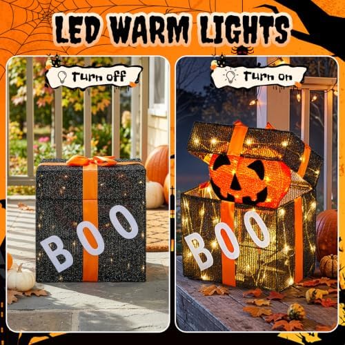 Outvita Halloween Pumpkin Lighted Gift Box, 60 LED Lights for Outdoor