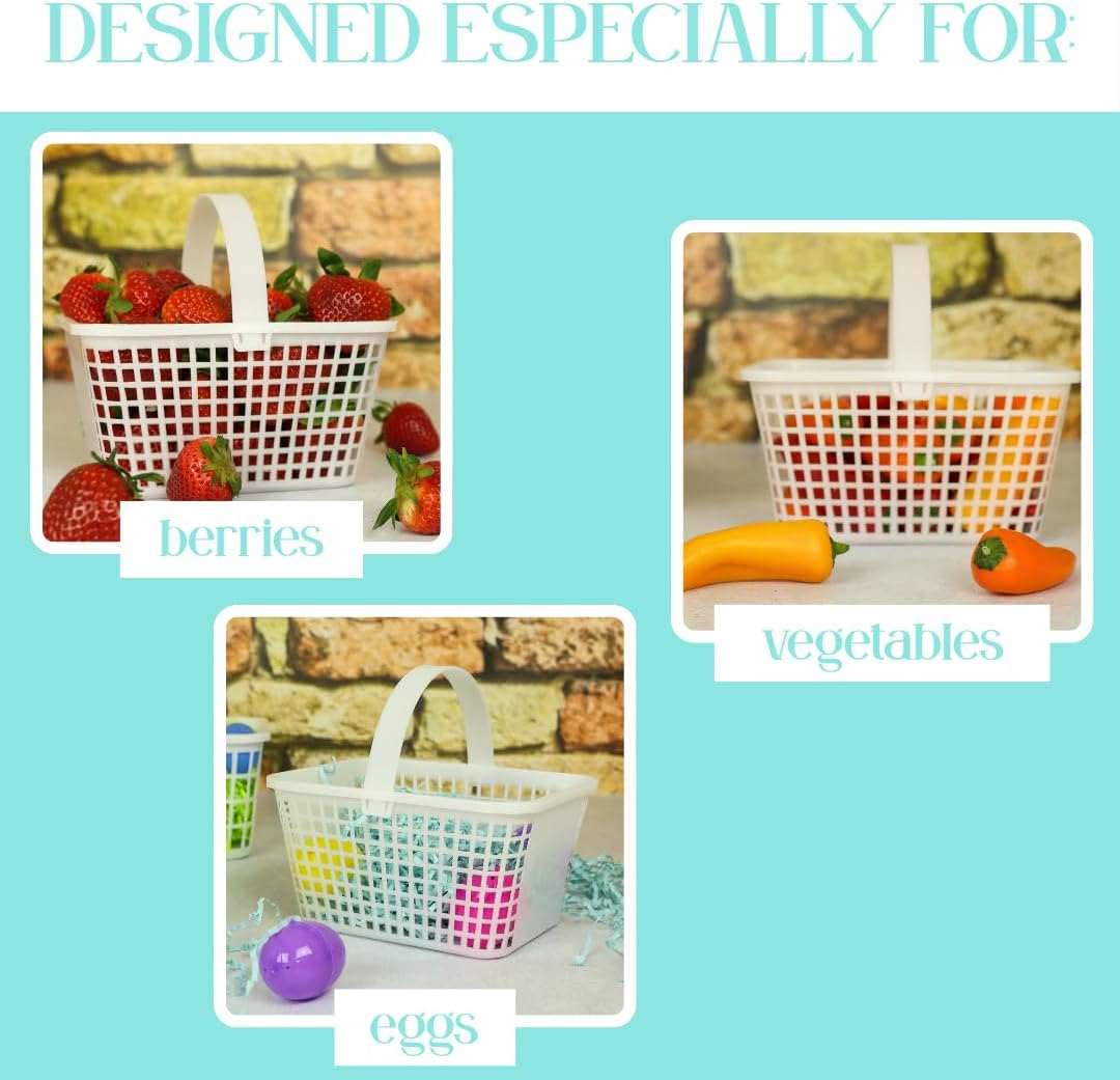 12 Pack – Small Plastic Basket with Handle for Produce Display, Harvesting Fruits and Vegetables, Party Décor, or