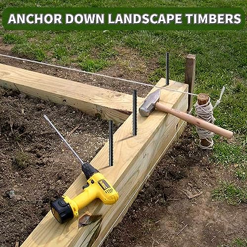 Besitu 16 inches Ground Rebar Stakes (16 pcs) Heavy Duty Metal Spikes for Concrete Timber Garden Plant, Long Straight Steel Stakes for Tent, 3/8" Thickness Ground Anchors with Chisel Point End, Black