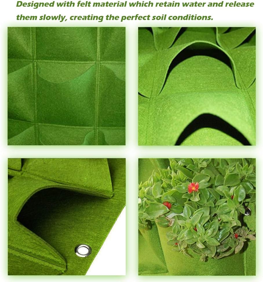 Hanging Planting Grow Bags, 64 Pockets Hanging Vertical Wall Planter Wall Mounted Grow Bag Outdoor Indoor Gardening