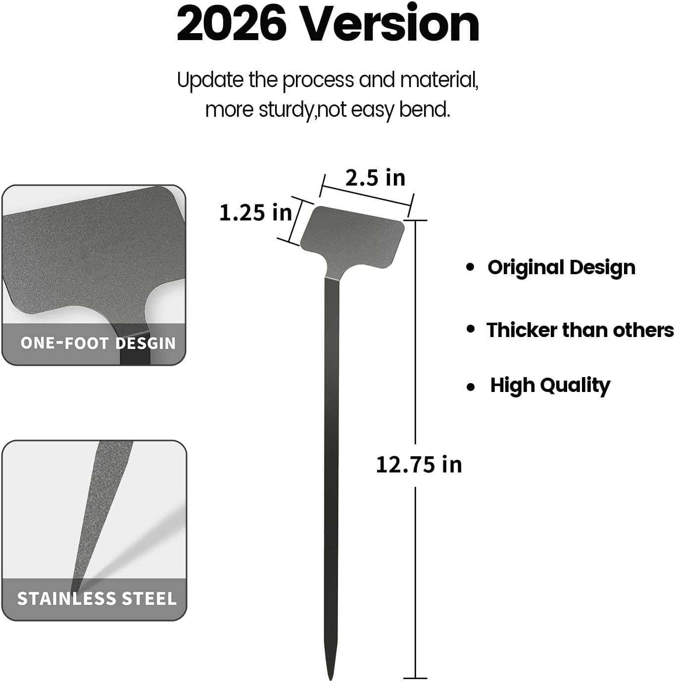 Stainless Steel Plant Labels, Metal Waterproof Plant Markers,Height 12.75 in, Label Area 2.5 in*1.25 in resuable