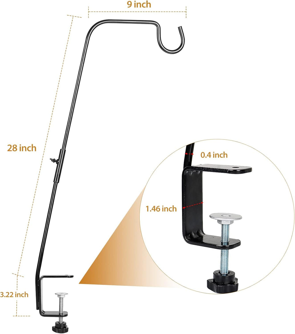Deck Hook, 28 Inch Bird Feeder Hanger for Hummingbird Feeders, Black | Heavy Duty, Weather-Proof Metal Hanger for