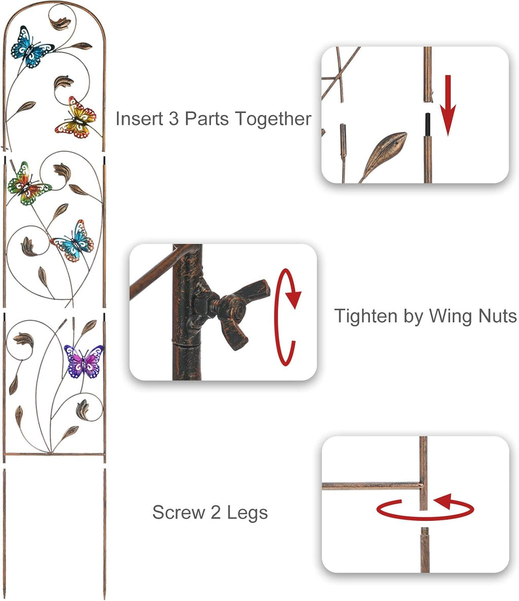 SUNNYPARK Set of 2 Butterfly Metal Garden Trellis for Climbing Plants, Decorative Vegetables Flowers Vine Trellis for