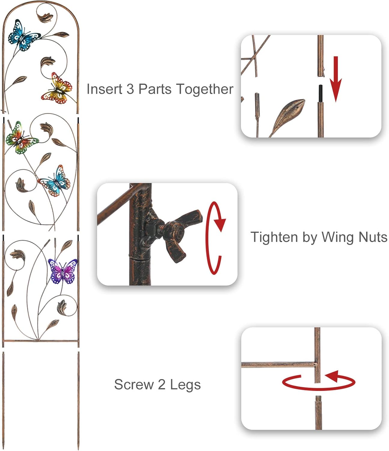 SUNNYPARK Set of 2 Butterfly Metal Garden Trellis for Climbing Plants, Decorative Vegetables Flowers Vine Trellis for