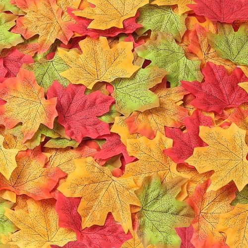 SITUMEIZI 400Pcs Fake Fall Leaves, Maple Leaf for Thanksgiving Decor