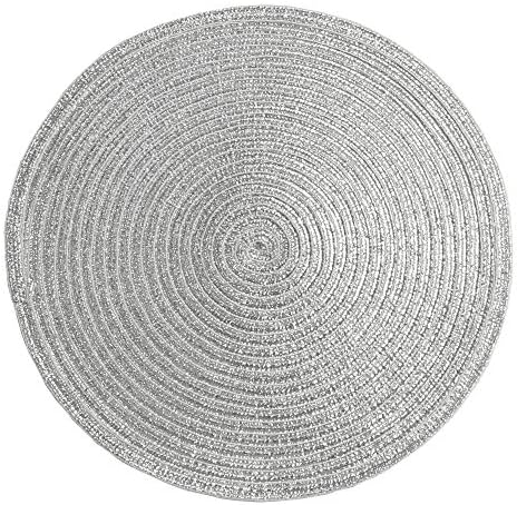 SHACOS Silver Glitter Round Placemats Set of 6 Sparkle Bling Place Mats Glitz Table Mats for Holiday Home Party Wedding Festive Table Decoration (6, Silver)