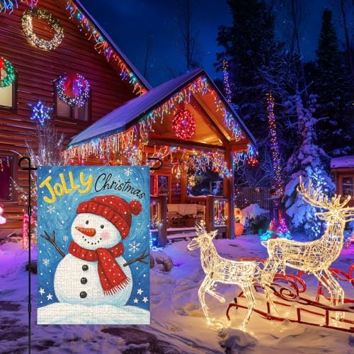 IVN Christmas Jolly Snowman Garden Flag 12x18 Inch Yard Decor