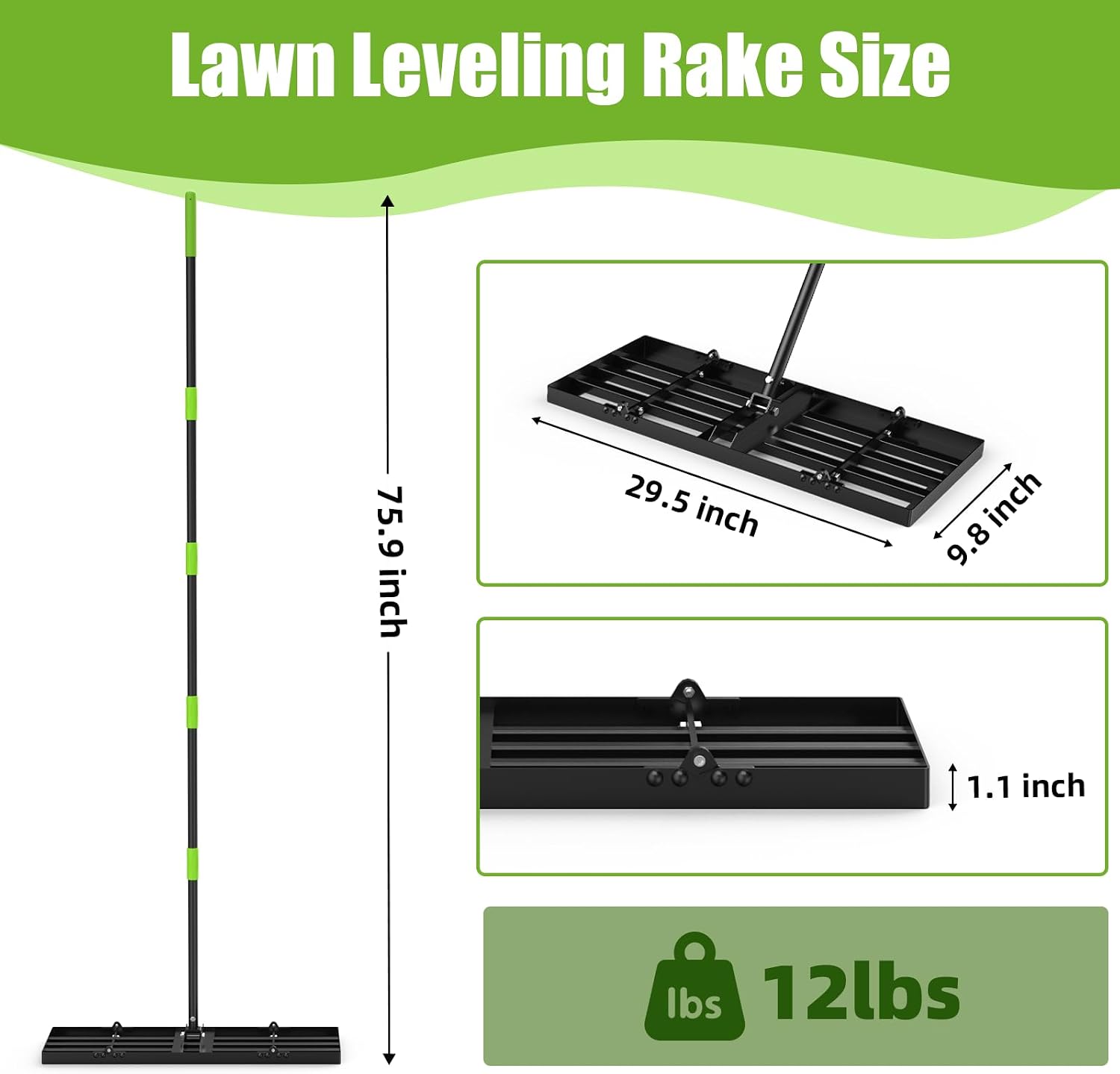 GARDTECH 30x10 Inch Lawn Leveling Rake Heavy Duty Adjustable Handle Yard Tool – Reinforced Steel Landscape Rake for