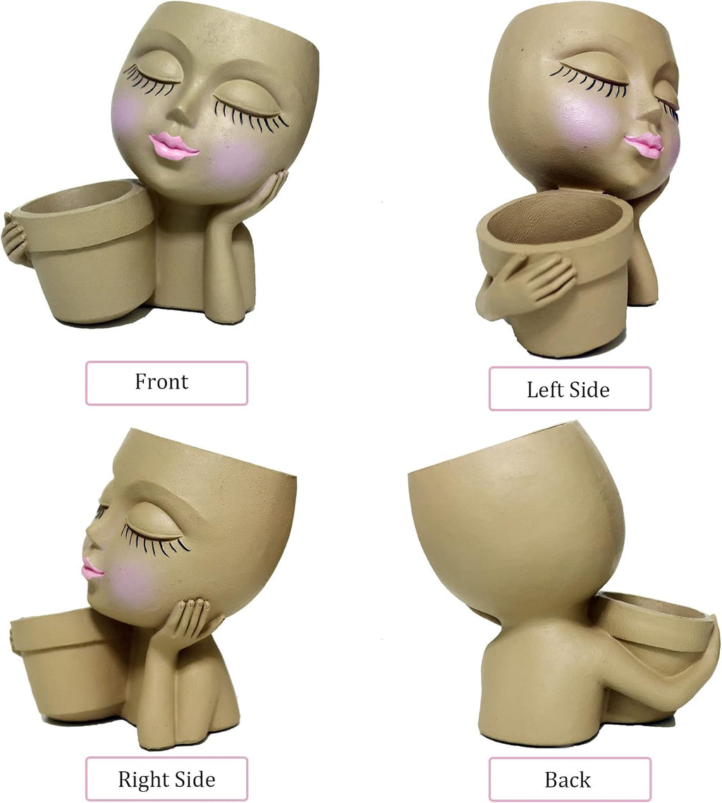 Dolkgy Face Planters Pots Head Planter, Unique Plant Pots for Indoor Outdoor Plants, Novelty Cute Large Girl Head