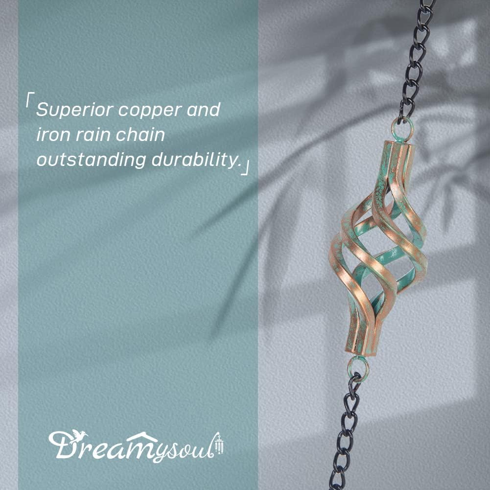 dreamysoul 9.7FT Rain Chain, Iron Rain Chain for Gutters, Bronze Bird Cage Decorative Rain Chains for Downspouts