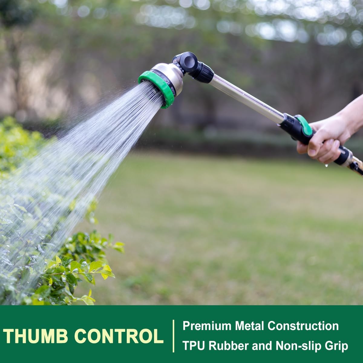 FANHAO Metal Garden Hose Wand, 16-Inch Heavy Duty Watering Wand with 9 Spray Patterns, 180° Rotating Long Garden Hose