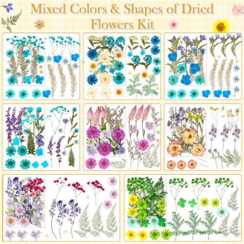 470 PCS Pressed Flowers for Crafts, Real Natural Dry Flowers with Tweezers Dried Pressed Flowers Dry Leaves Bulk for Resin, Scrapbook, Jewelry, Card, Candle & Soap Making
