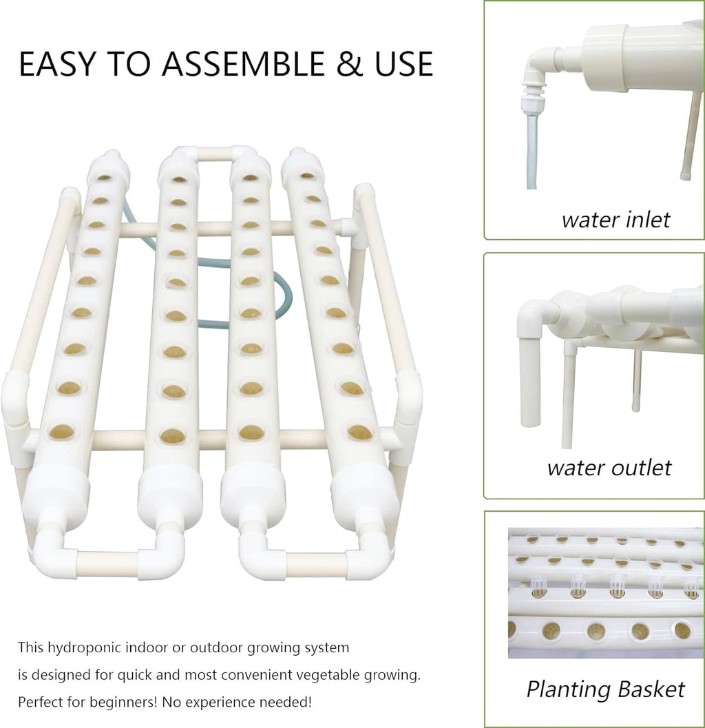INTBUYING Hydroponics Growing System 36 Holes 4 Pipes 1 Layer Plant Site Grow Kit Horizontal with Water Pump, Nest