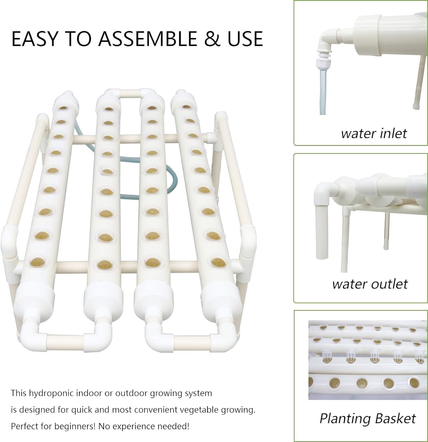 INTBUYING Hydroponics Growing System 36 Holes 4 Pipes 1 Layer Plant Site Grow Kit Horizontal with Water Pump, Nest