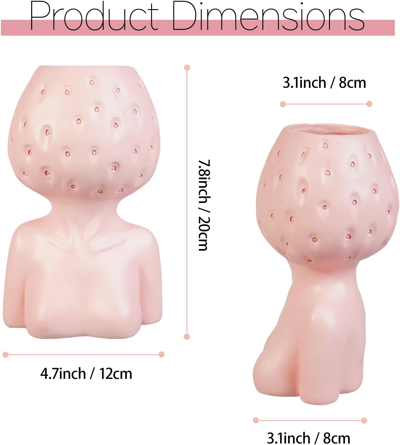 Female Body Vase, Strawberry Face Planter for Decor, Unique Cute Head Planter Pot Bust Planter with Drainage Hole