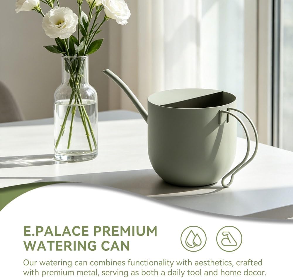 Gray Watering Can 50oz Stainless Steel for Indoor Plants | Comfortable ergonomic handle with leak-resistant design