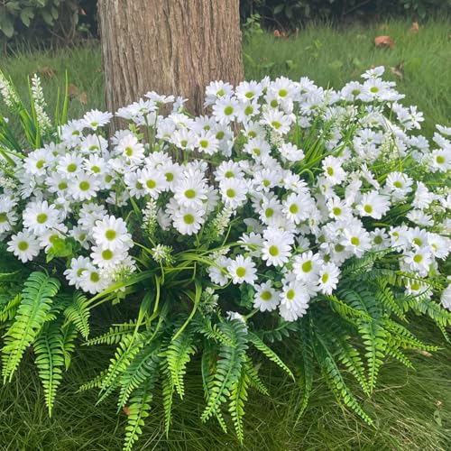 Artificial Mums Flowers Fake Plants for Outdoor Outside Summer Fall Decor