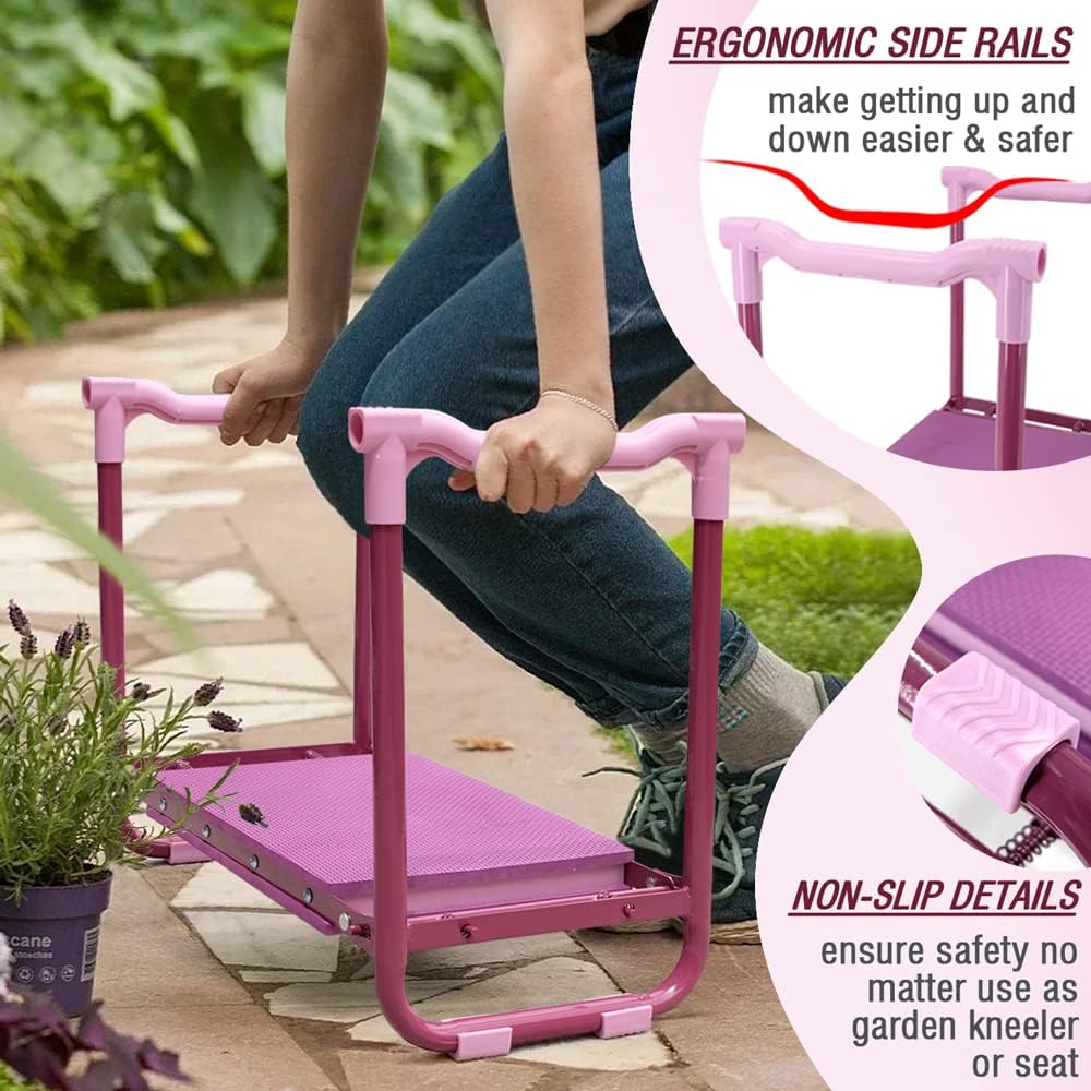 Garden Kneeler Upgraded, Gardening Kneelers Stool with Rugged & Sturdy Steel Frame, Garden Seat and Kneeler Bench with