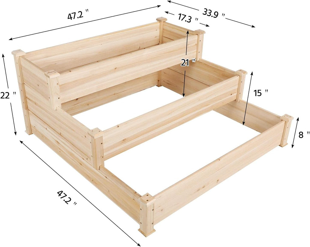 Yaheetech 3 Tier 47 x 47 x 22in Raised Garden Bed Horticulture Outdoor Elevated Flower Box Tiered Garden Bed Wooden