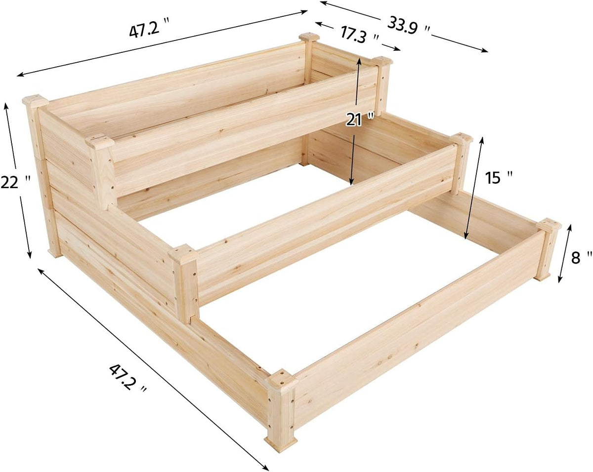 Yaheetech 3 Tier 47 x 47 x 22in Raised Garden Bed Horticulture Outdoor Elevated Flower Box Tiered Garden Bed Wooden