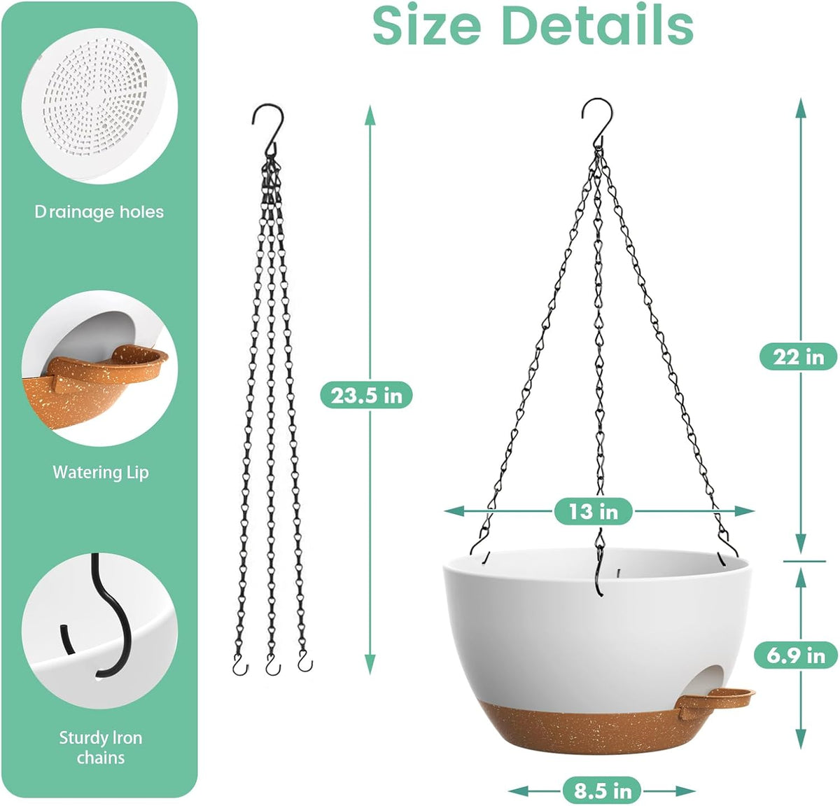 UOUZ 13 Inch 2 Pack Large Self Watering Hanging Planters for Indoor Outdoor Plants, Hanging Plant Pots with Removable
