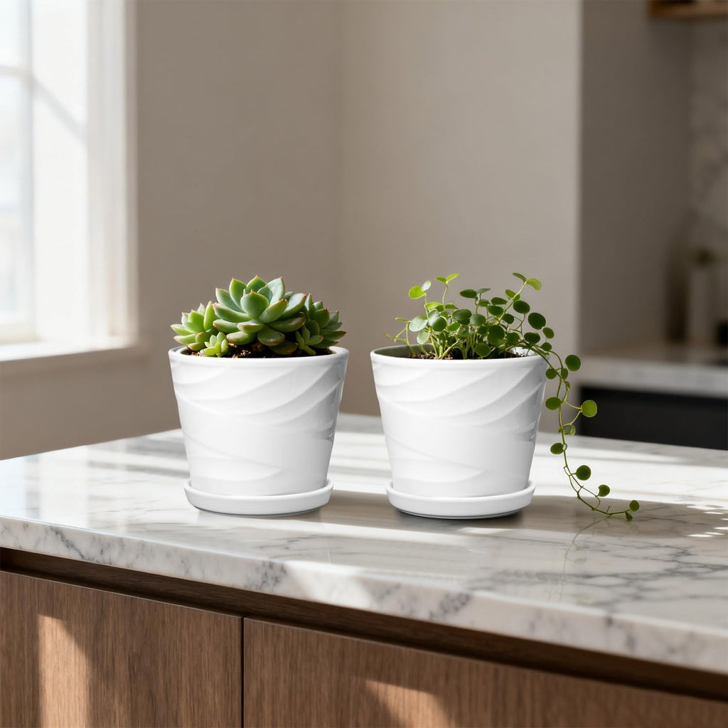 5 Inch Plant Pots,Ceramic Planter with Drainage and Saucer,Ceramic Pots for Plants,Planters for Indoor Plants,Ceramic