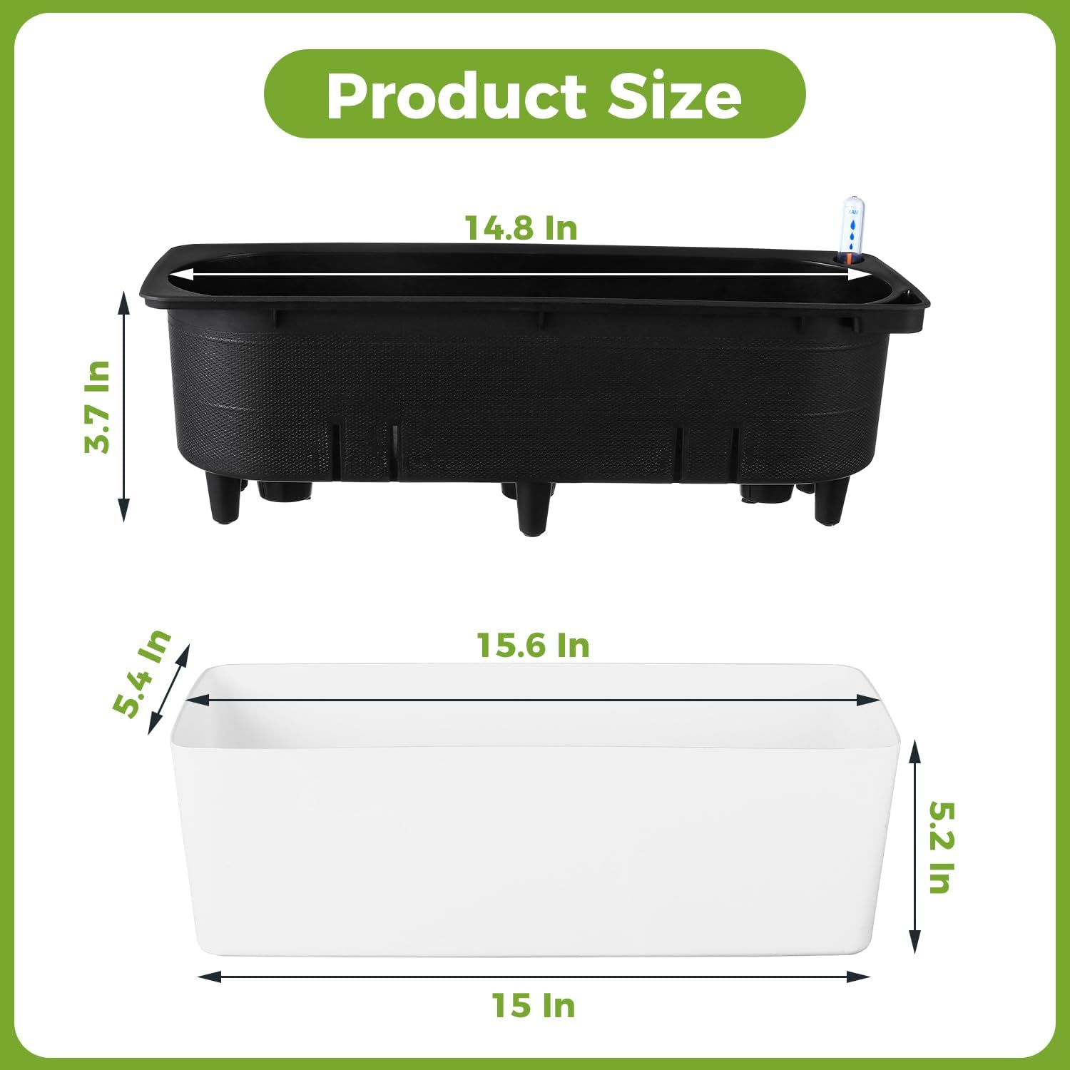 2 Pack Rectangular Planter 15.6 x 5.4 in Self Watering Planter Window Sill Planters Indoor Rectangle Plant Pot Self