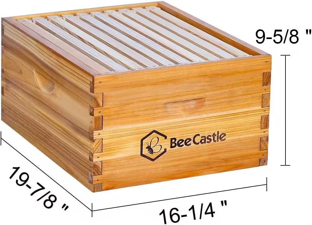 BeeCastle Heavy Wax Coated Unassembled Langstroth Deep/Brood Box with Frames and Beeswax Coated Foundation Sheet (10