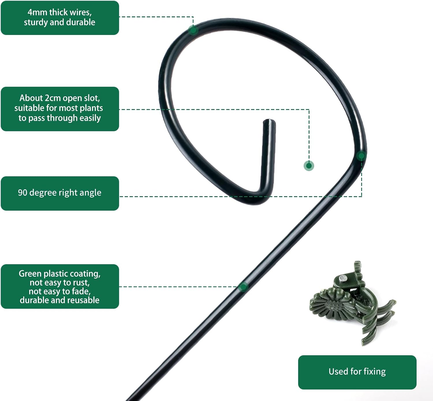 12 Pack Plant Support Stakes with 24 Pcs Plant Clips, Garden Single Stem Support Stake, Plant Cage Support Ring for
