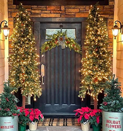 DearHouse 28inch Artificial Christmas Swag,Christmas Wreath with Wintry Pine Collection and 30 LED Lights for Christmas Holiday Home Decor