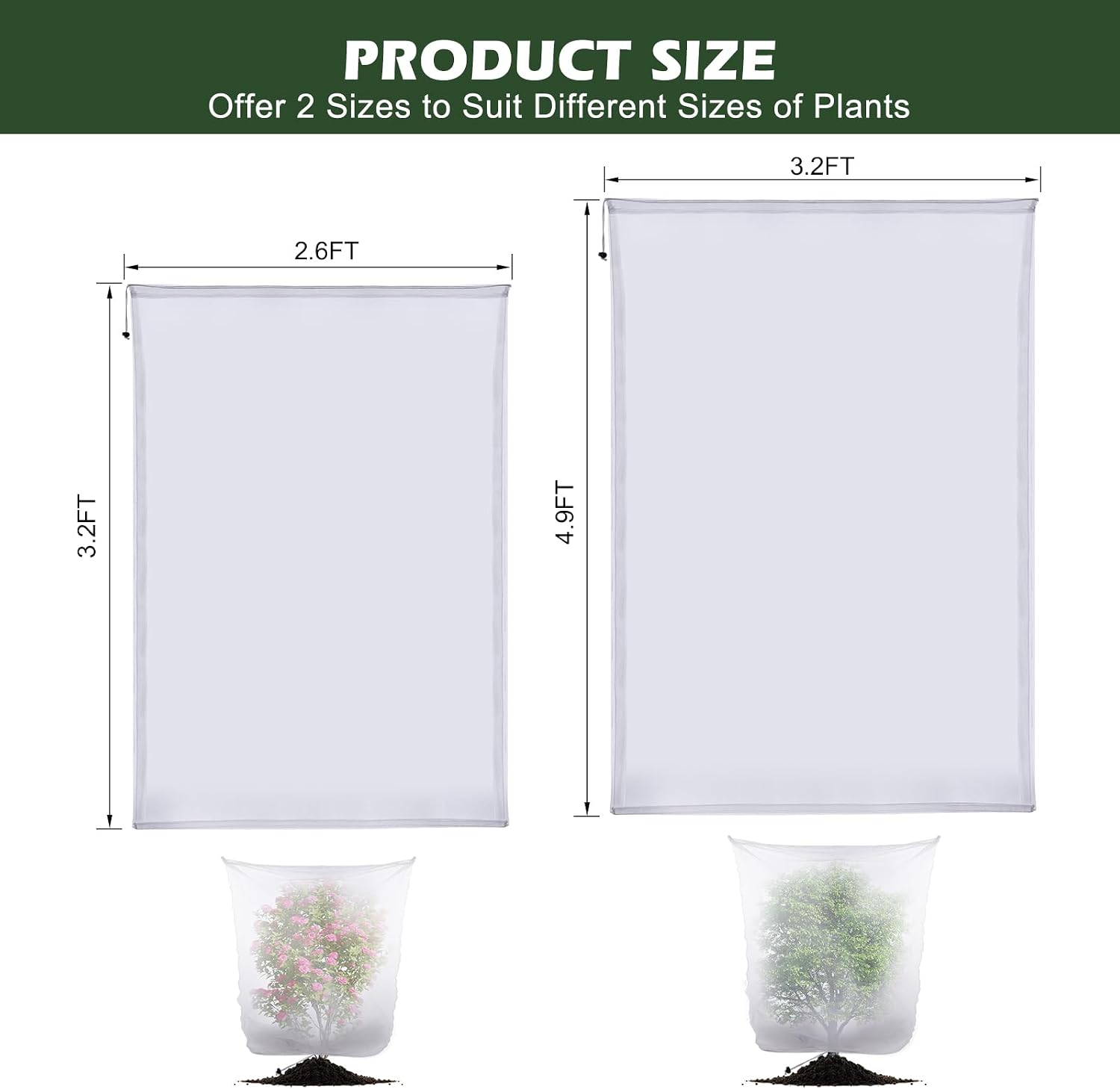 CHANGE MOORE Insect Bird Mesh Netting for Garden, Fruit Protection Bags with Drawstring, 3.2 Ft x 2.6 Ft Perfect for