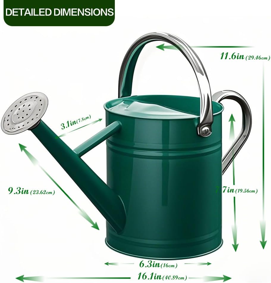 Metal Watering Can for Outdoor Plants, Watering Can Decor 1 Gallon (Green) | Galvanized Metal Watering Can with